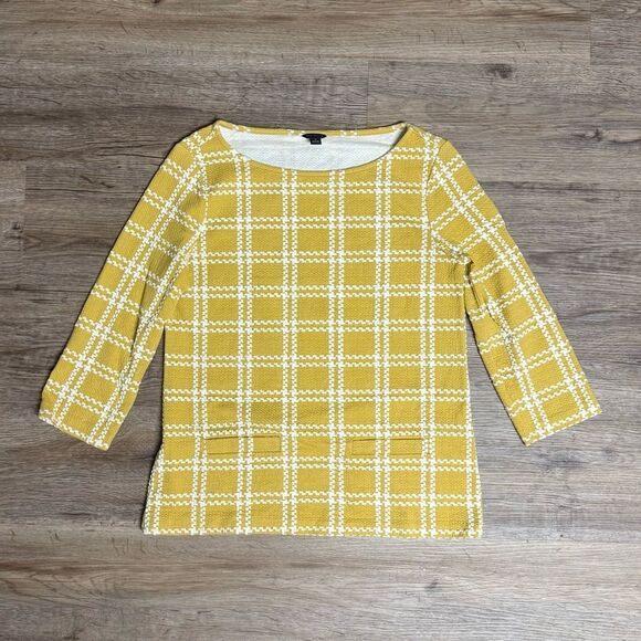Ann Taylor Mustard Checkered Blouse - Picture 1 of 7
